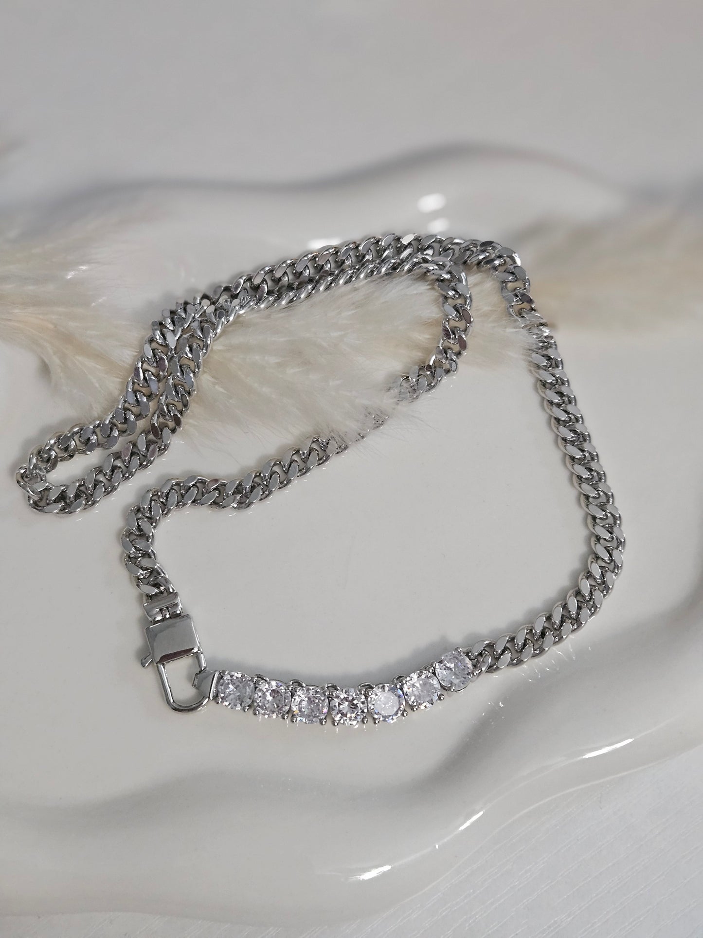 14k Plated Brass, Diamond Cuban link necklace, 18" in size