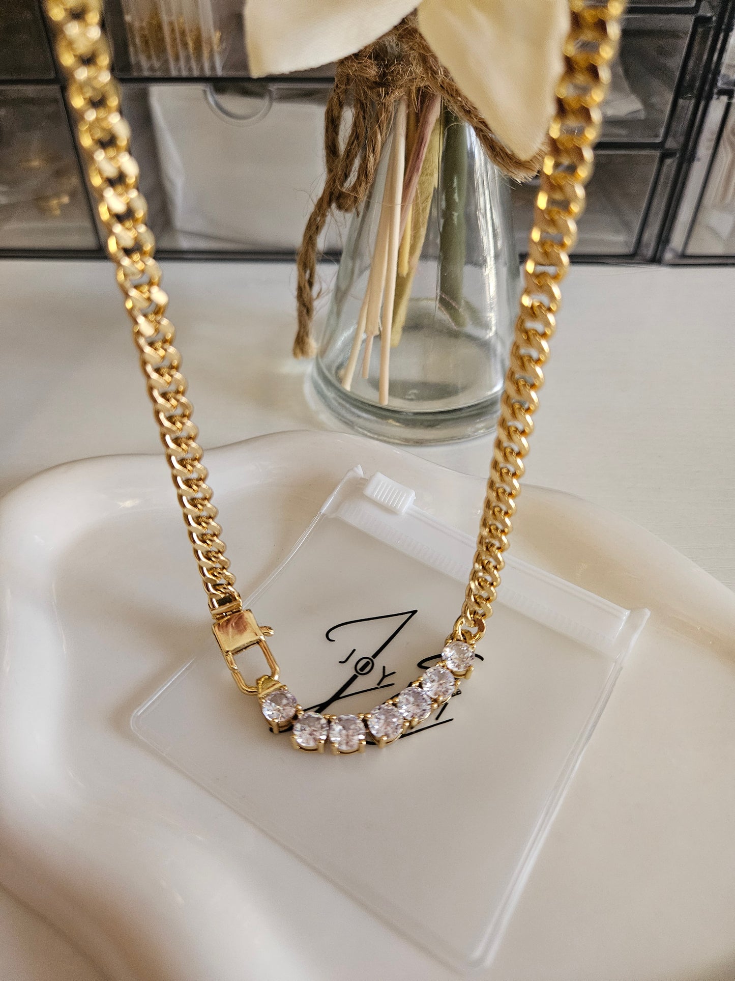 14k Plated Brass, Diamond Cuban link necklace, 18" in size