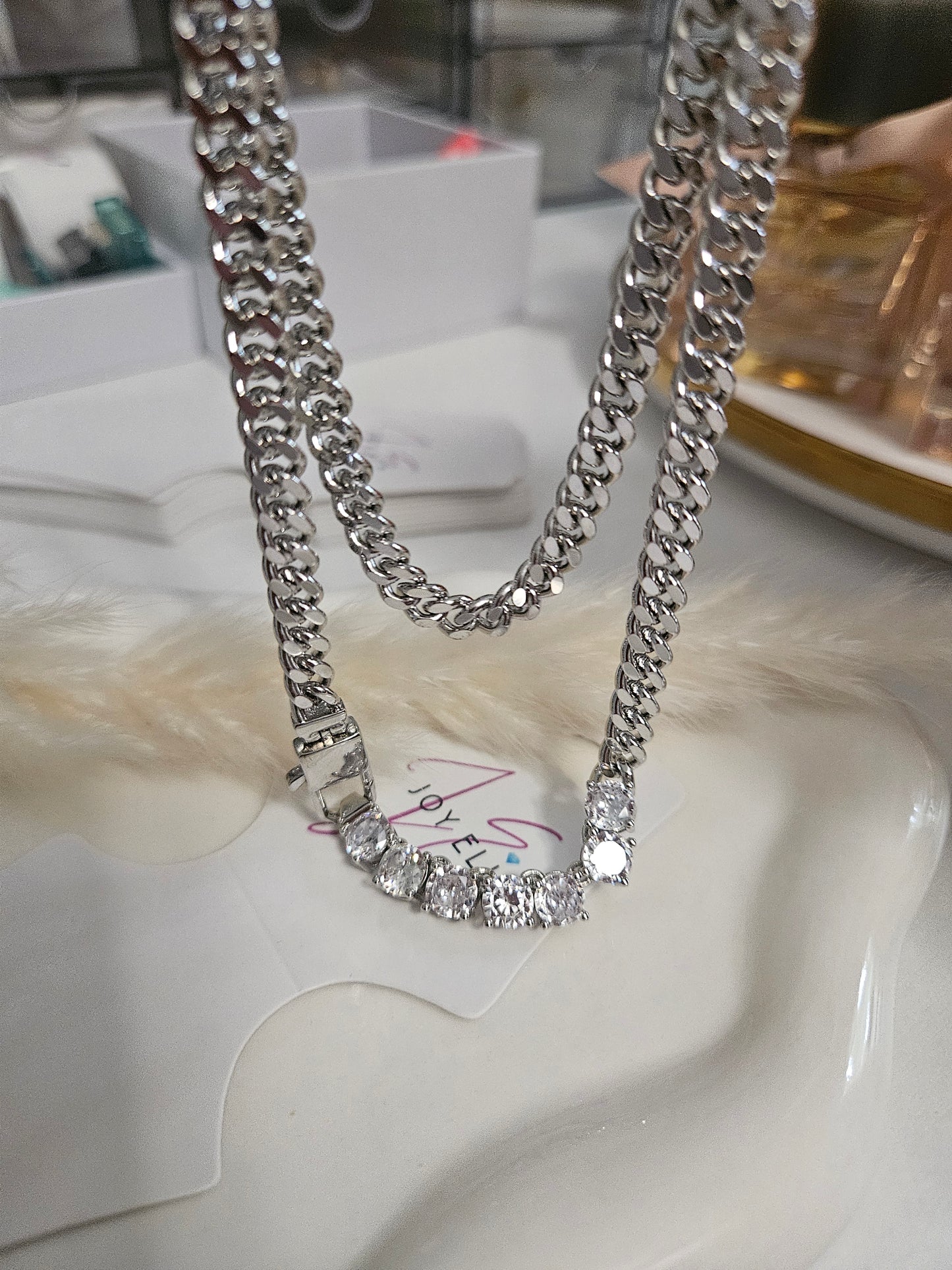 14k Plated Brass, Diamond Cuban link necklace, 18" in size