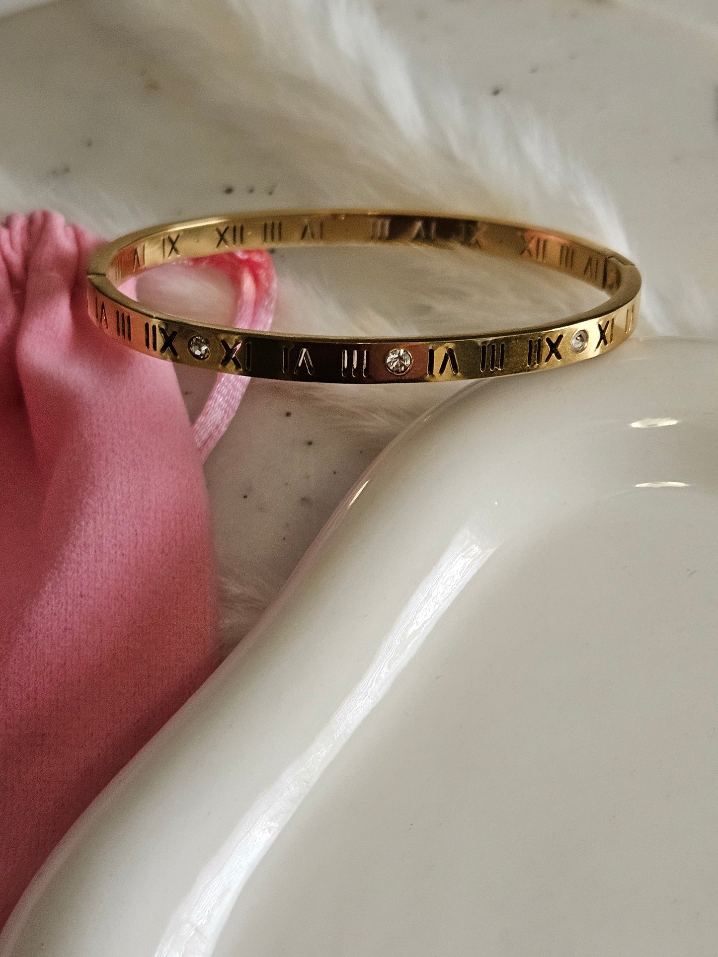 18K Gold, Stainless steel, Hand cuff Roman numeral Bracelet, Non tarnish