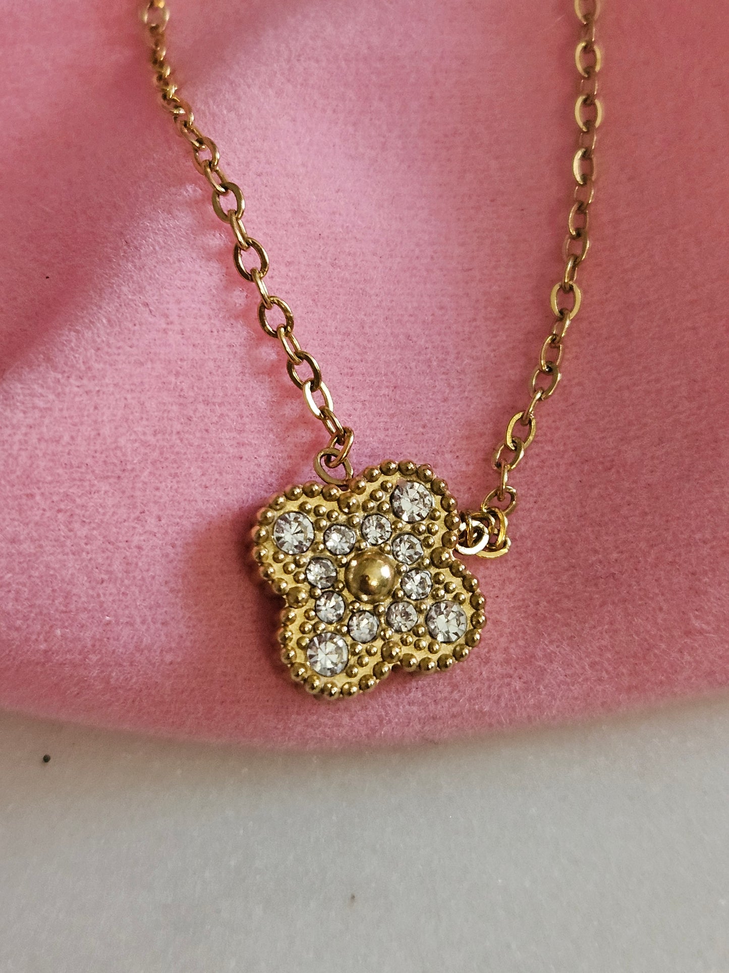 18K Gold Leaf Clover Necklace, Stainless Steel and Non Tarnish