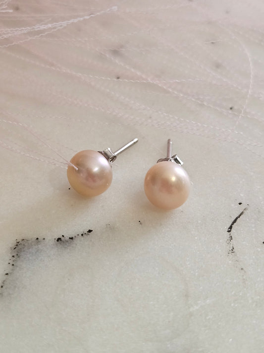 945 Sterling Silver, Mini Studs, Pink Color Freshwater Pearl