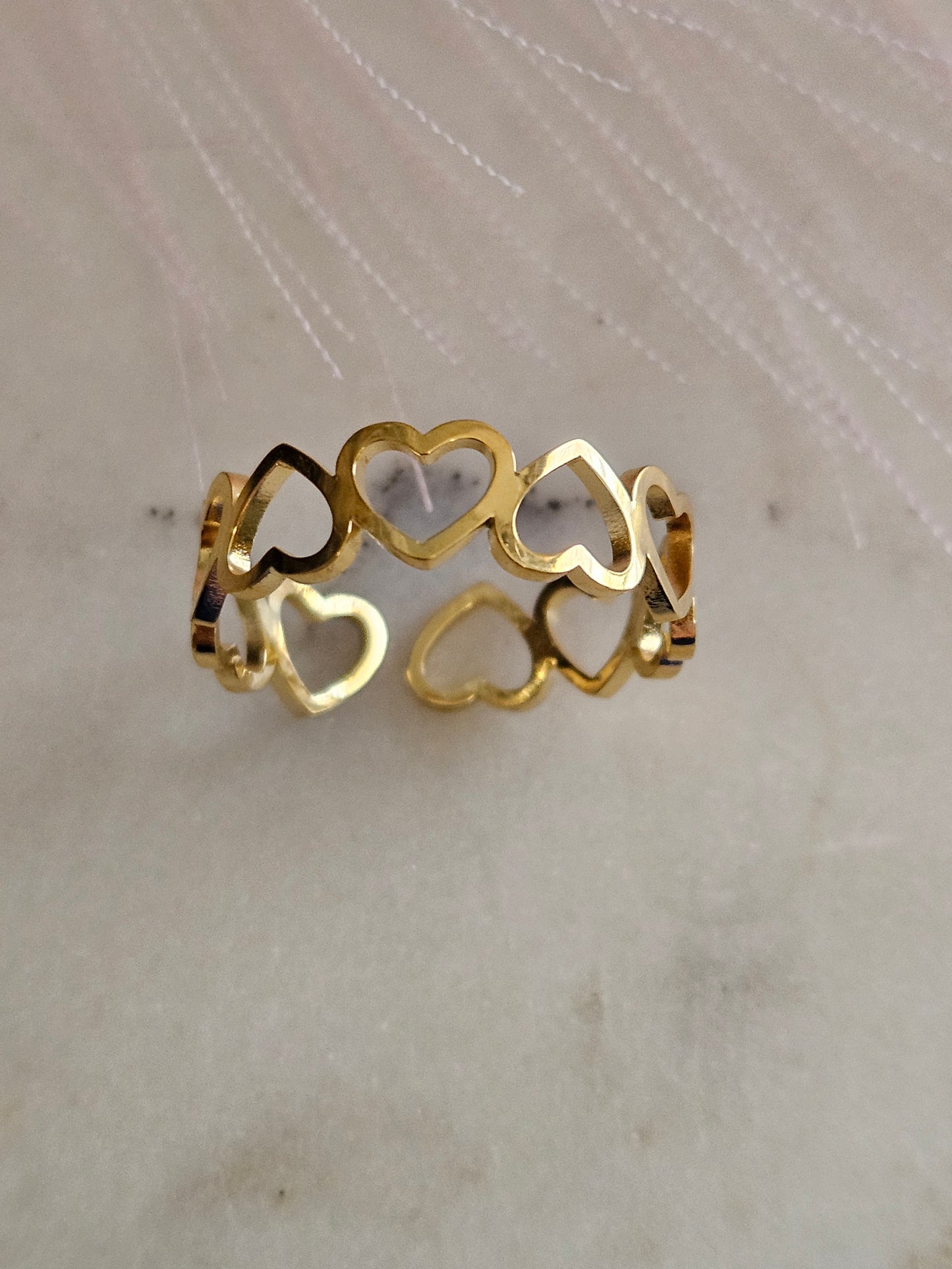 18K Gold Stainless Steel, Love Hollow Ring, Waterproof