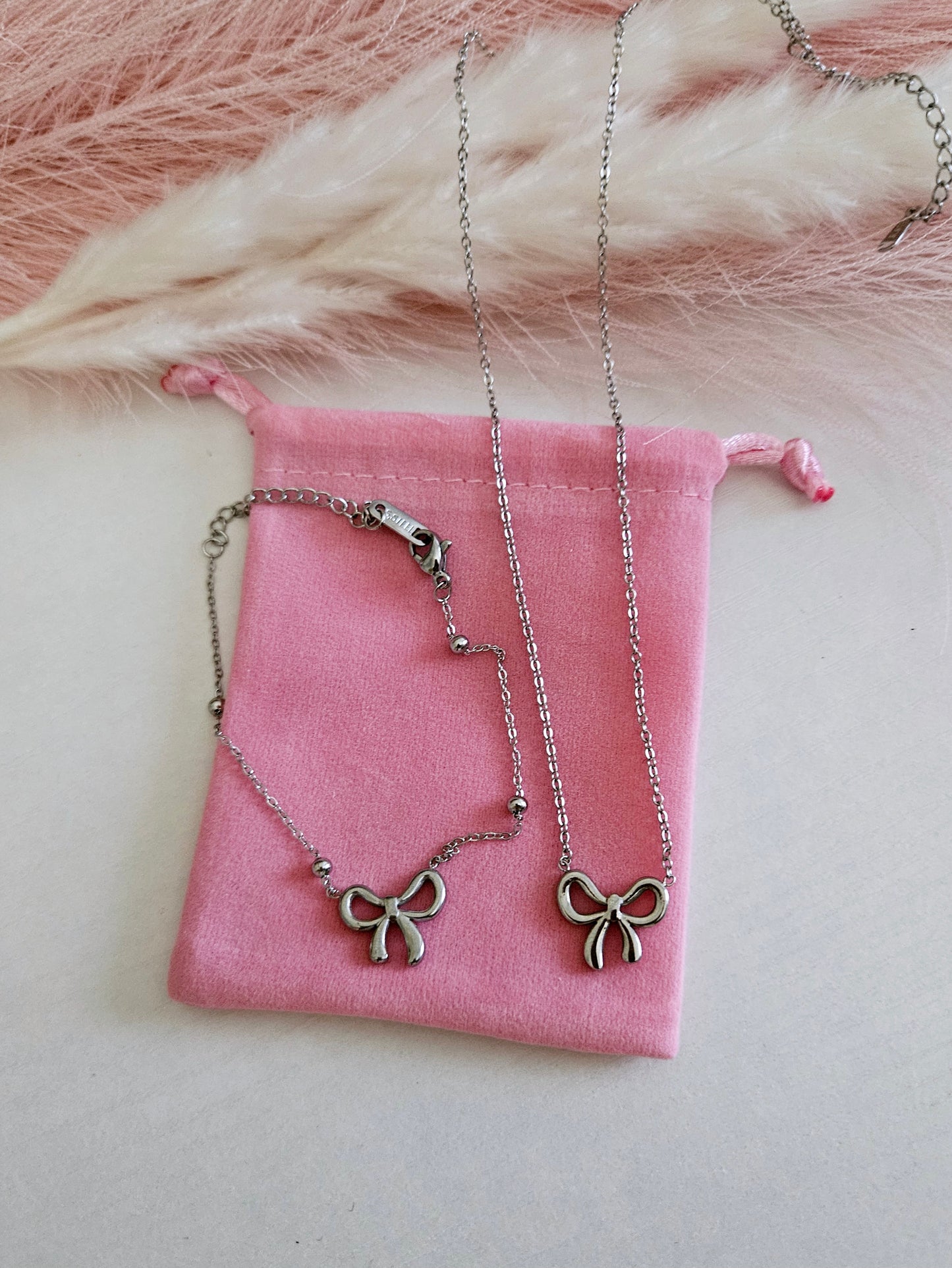 18K Stainless Steel Bow Necklace Set