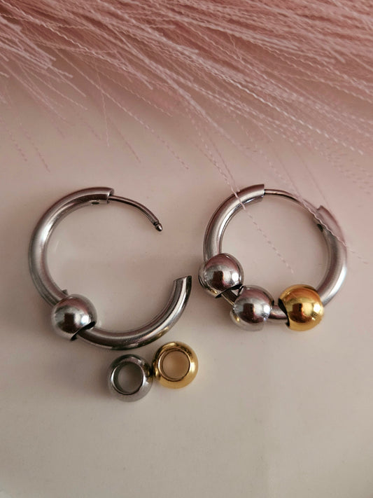 14K Stainless Steel, Mixed Medal Hoop Earrings