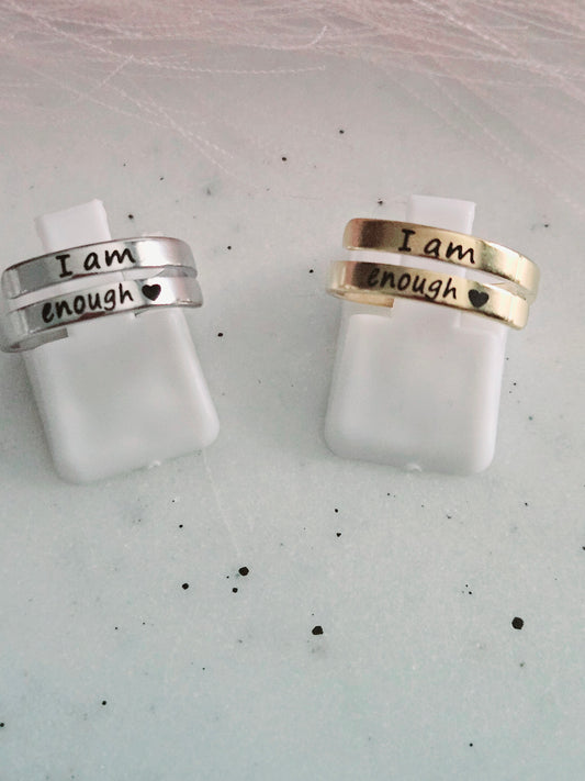 " I am enough" Stainless Steel Adjustable Ring/Silver