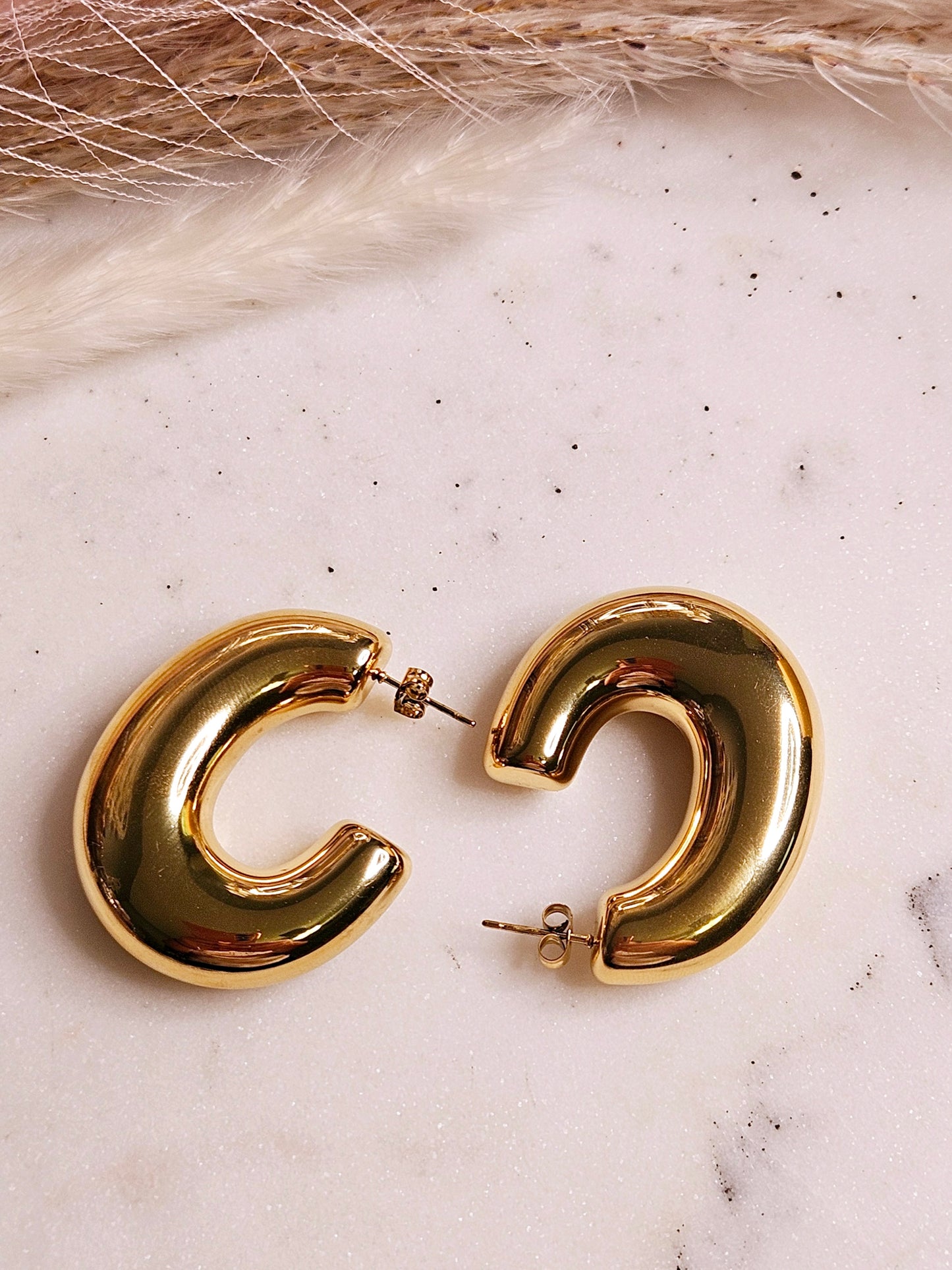 18k Gold Plated, 304 Stainless Steel C Shape Earrings