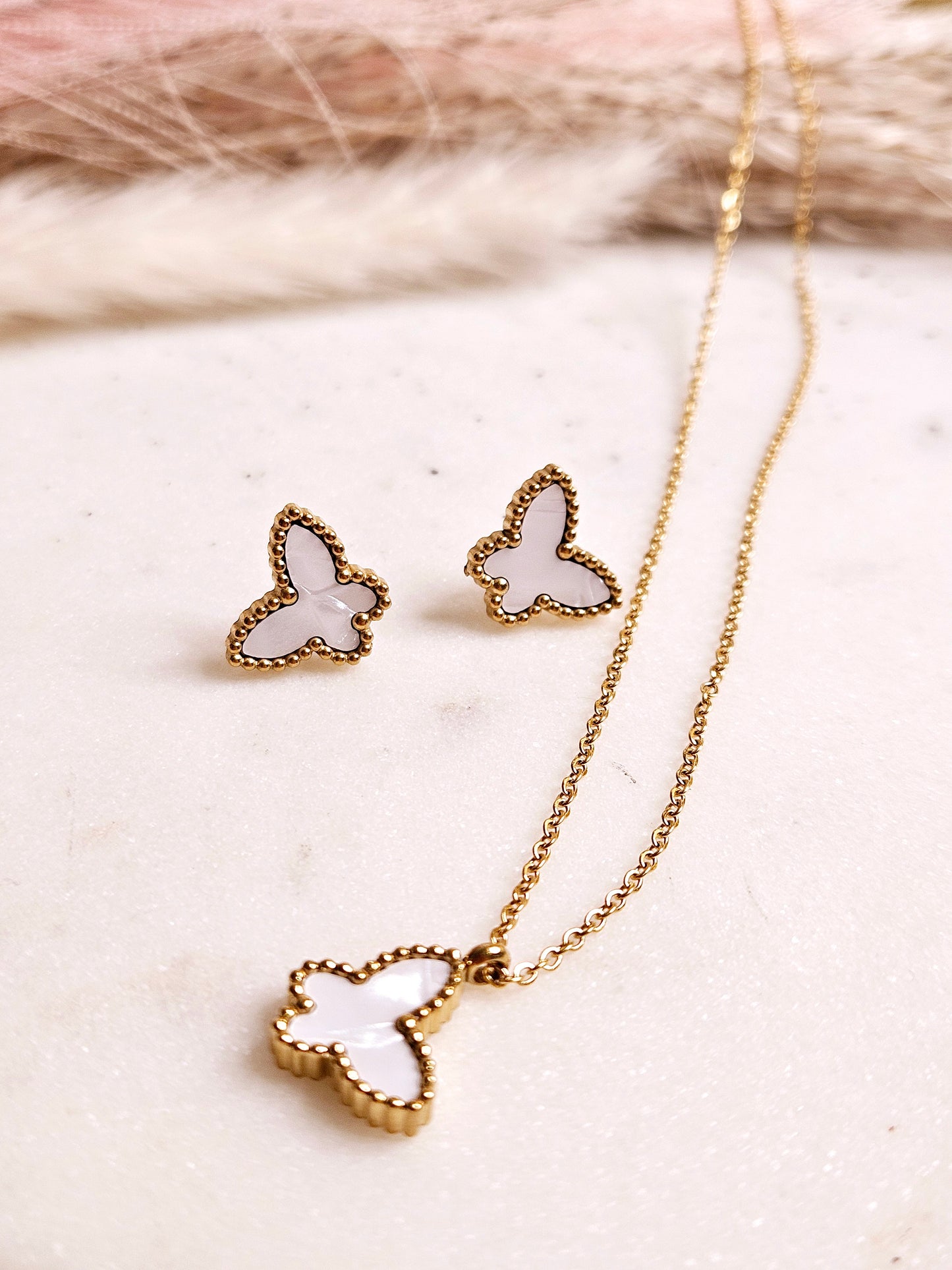 18k Gold plated, Simple style Titanium steel Butterfly necklace (earrings sold separately)