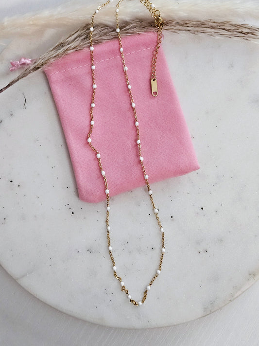 18k gold plated, stainless steel dainty white beaded necklace