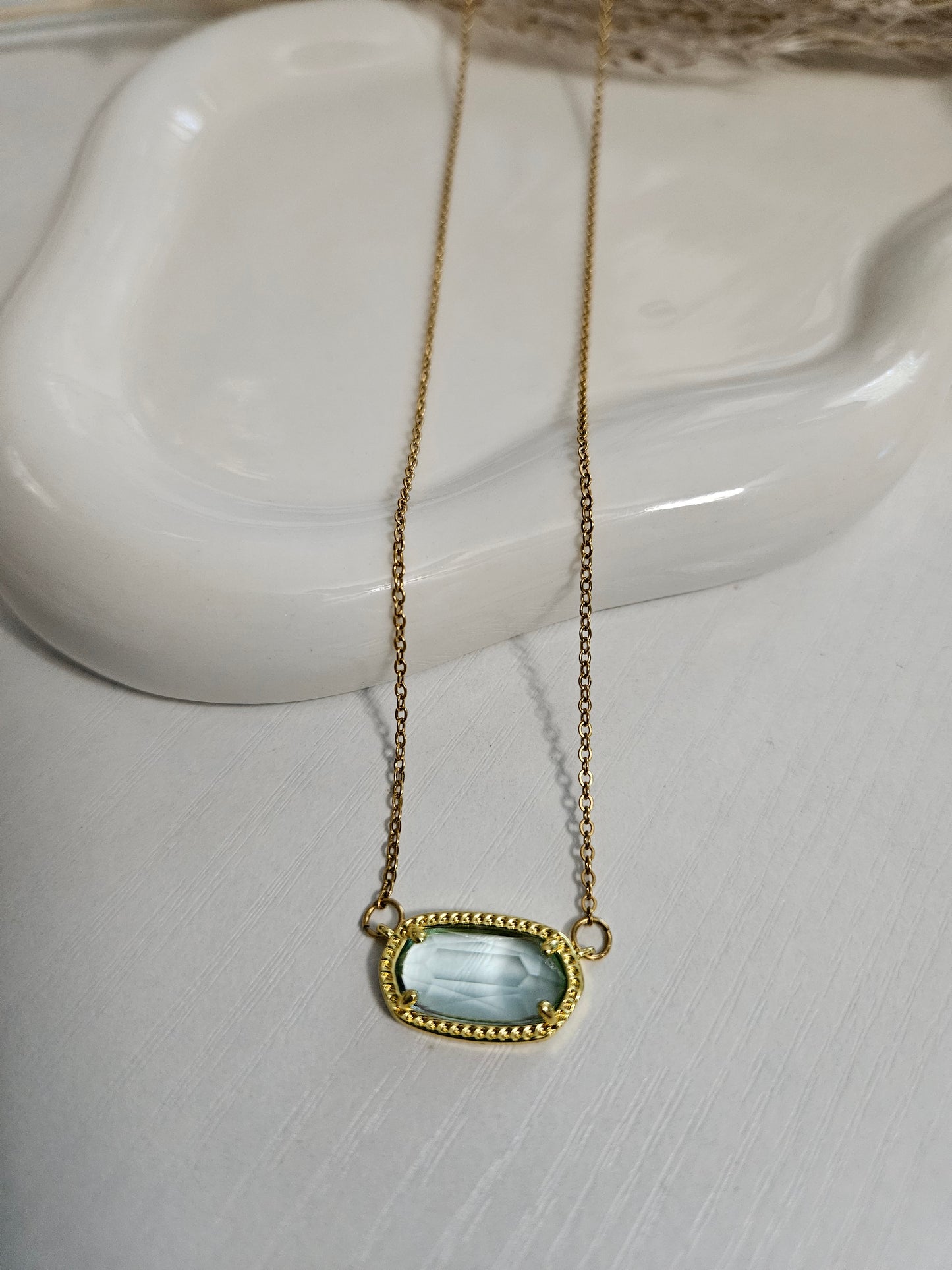 14K Gold Plated Stainless Steel, soft Aqua Blue Crystal Pendant Necklace.45+5 cm, Pendant 2-1 cm