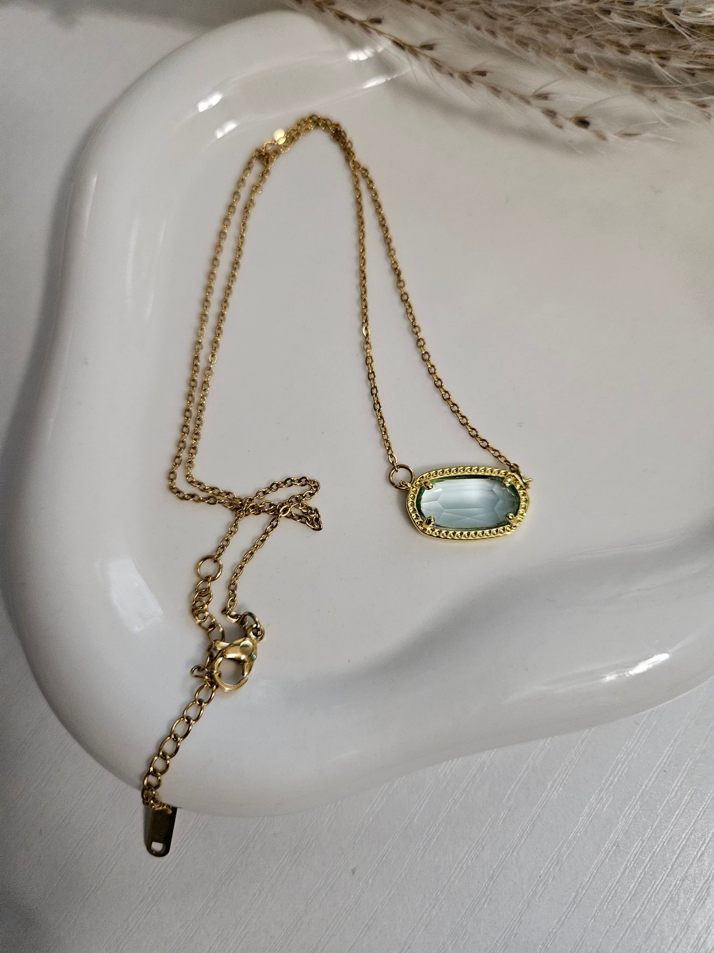 14K Gold Plated Stainless Steel, soft Aqua Blue Crystal Pendant Necklace.45+5 cm, Pendant 2-1 cm